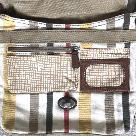 FOSSIL Vintage Retro Style Messenger Crossbody Canvas & Leather Bag w/Key Logo - Picture 5 of 14
